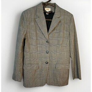 Vintage Talbots Wool Blazer Womens 10 Long Line Plaid Check Herringbone Neutral